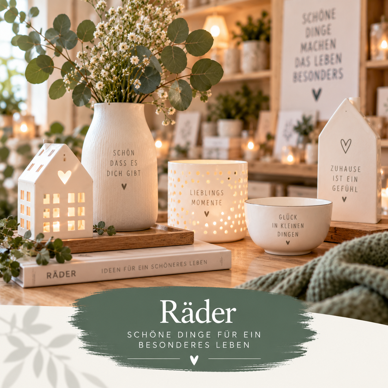 Räder Wohnaccessoires aus Porzellan mit Vasen, Lichthäusern und Kerzen