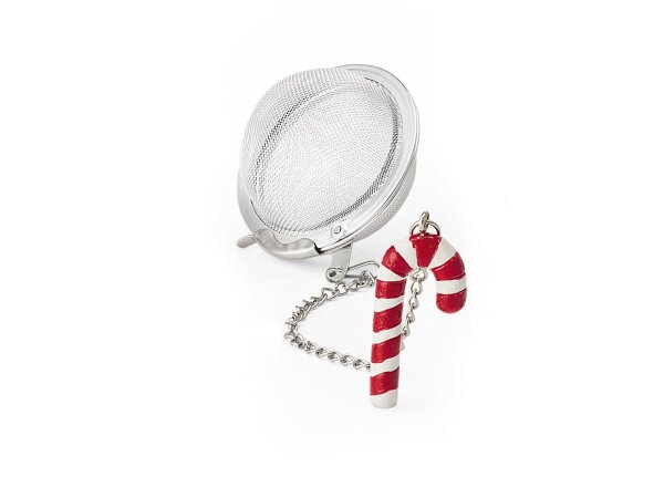 Cha Cult Tee-Ei „Candy Cane“, Ø 5 cm – Edelstahl mit Zuckerstangen-Anhänger