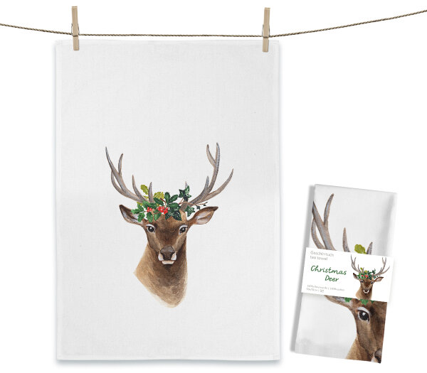 Maluu Geschirrtuch Christmas Deer, 50 x 70 cm – Weihnachts-Hirsch