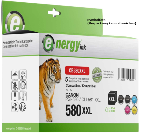 energy ink CB580XXL Multipack – ersetzt Canon PGI-580XXL / CLI-581XXL – 5 Patronen