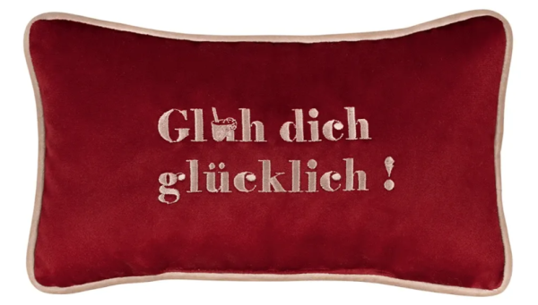 PAD PETITE Dekokissen "Glüh" Dunkelrot 18 x 32 cm – Samtweiches Zierkissen mit Stickerei