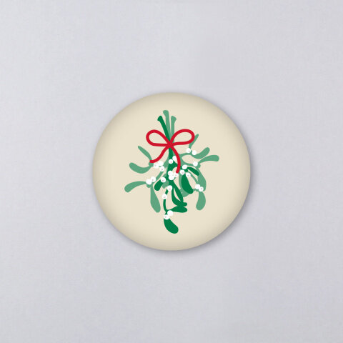 Kunst an Papier Magnet „Mistel“ Ø 56 mm – Beige/Grün