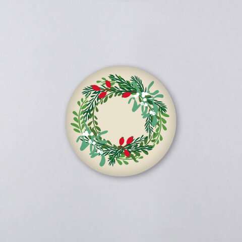 Kunst an Papier Magnet „Weihnachtskranz“ Ø 56 mm – Weihnachtsmotiv