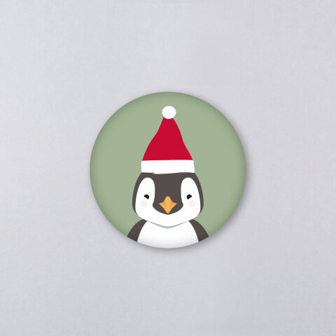 Kunst an Papier Magnet „Pinguin“ Ø 56 mm – Tiermotiv