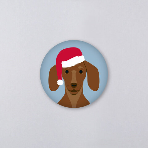 Kunst an Papier Magnet „Katze Xmas“ Ø 56 mm – Weihnachtsmotiv