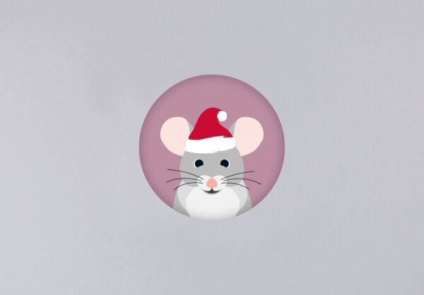 Kunst an Papier Magnet „Maus Xmas“ Ø 56 mm – Weihnachtsmotiv