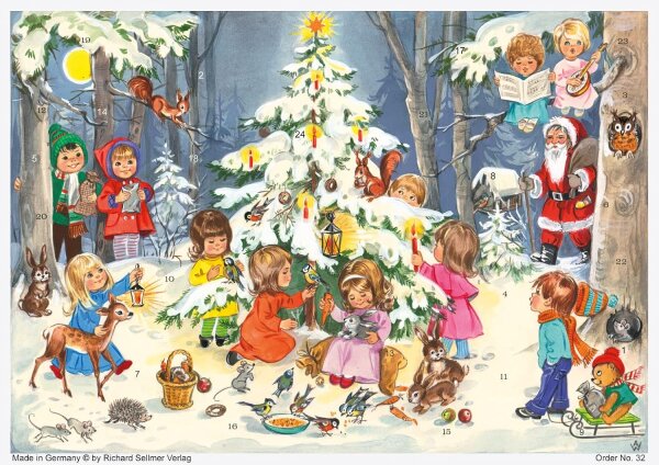 Sellmer Adventskalender Spiel und Spaß am Weihnachtsbaum – Nostalgischer Papier-Adventskalender A4