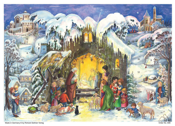Sellmer Adventskalender Jesus ist geboren – Christlicher Papier-Adventskalender A4 mit Glimmer