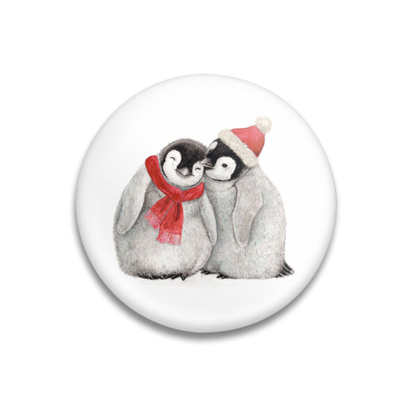 MALUU Dekomagnet Christmas Penguins – Weihnachtsmagnet mit Pinguinen Ø 55 mm