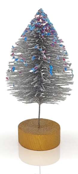 MEA-Living Glitzertannenbaum Silber-Rainbow – Weihnachtsdeko mit Glitzer auf Holzsockel 16 cm