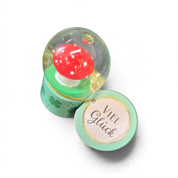 Die Spiegelburg XS-Glas-Schneekugel Glückspilz – Viel Glück, 4,7 cm