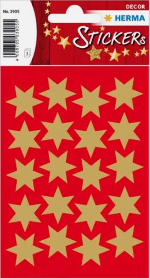 HERMA DECOR Schmucketiketten Sterne 6-zackig Gold Ø 21 mm – 60 Sticker