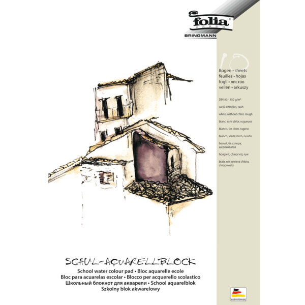 folia Schul-Aquarellblock DIN A3, 150 g/m² – 10 Blatt