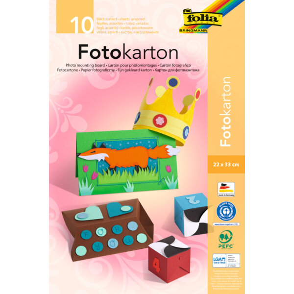 folia Fotokartonblock 22 × 33 cm, 300 g/m² – 10 Farben, 10 Blatt