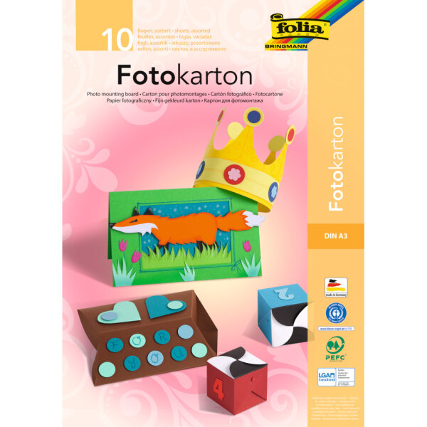 folia Fotokartonblock DIN A3, 300 g/m² – 10 Farben, 10 Blatt