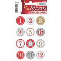 HERMA Adventskalendersticker 1–24 Rot mit Glitzer...