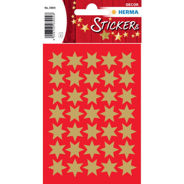 HERMA Schmucketiketten Sterne Gold Ø 16 mm – 3 Blatt – Art. 3904
