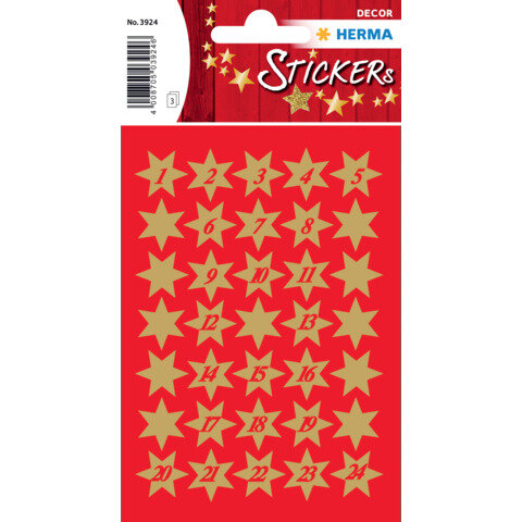 HERMA Sticker Sterne 6-zackig Gold – 105 Stück auf 3 Bögen – 3924