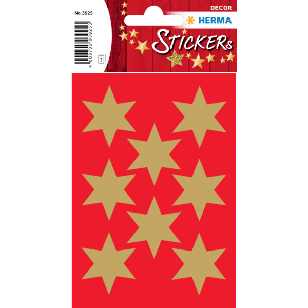 HERMA Schmucketiketten Sterne 6-zackig Gold Ø 33 mm – 24 Sticker, 3 Blatt