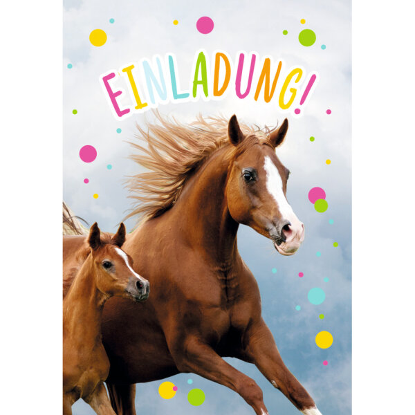 KOMMA³ Einladungskarten Kindergeburtstag Pferde 11,5 × 16,5 cm – 6 Stück