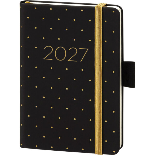 BSB V-Book Buchkalender A6 2027, 1 Woche/2 Seiten – Schwarz/Gold
