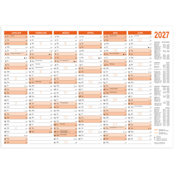 RNK Tafelkalender 2027 A5 quer, 21 × 14,8 cm – 6 Monate/Seite