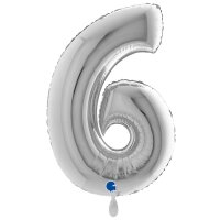 XXL &ndash; Zahlenballon 6 &ndash; Silver