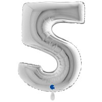 XXL &ndash; Zahlenballon 5 &ndash; Silver