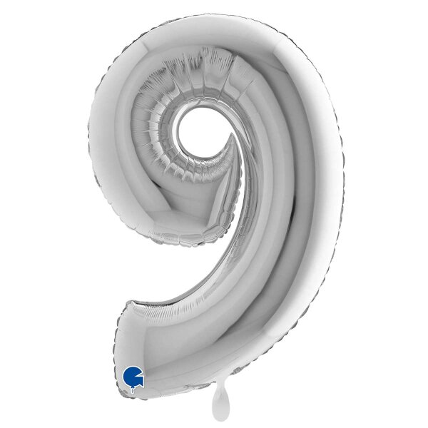 XXL &ndash; Zahlenballon 9 &ndash; Silver