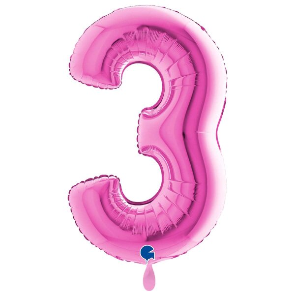 XXL &ndash; Zahlenballon 3 &ndash; Fuxia