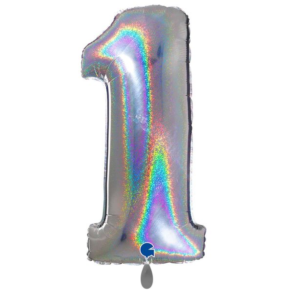 XXL &ndash; Zahlenballon 1 &ndash; Glitter Holographic Silver