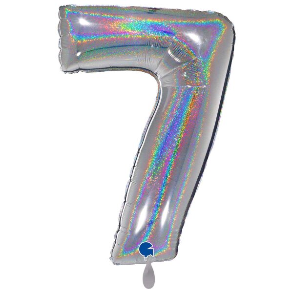 XXL &ndash; Zahlenballon 7 &ndash; Glitter Holographic Silver