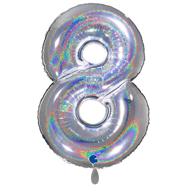 XXL &ndash; Zahlenballon 8 &ndash; Glitter Holographic Silver