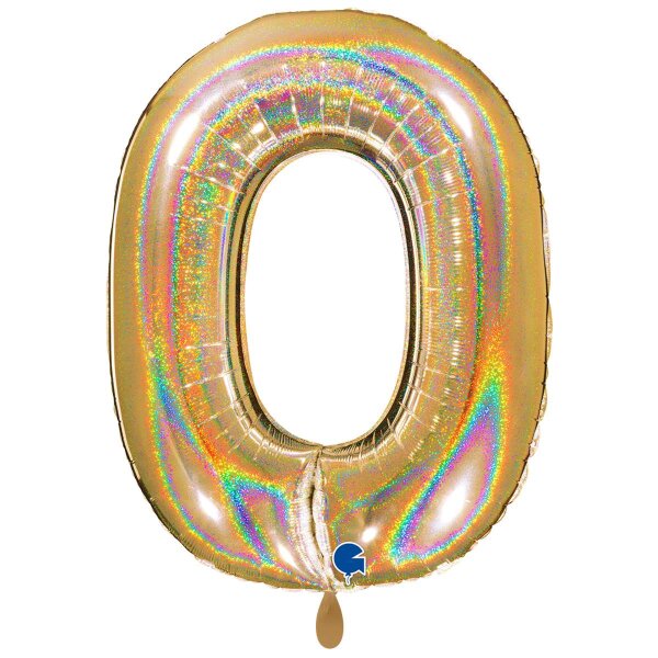 XXL &ndash; Zahlenballon 0 &ndash; Glitter Holographic Gold