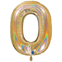 XXL &ndash; Zahlenballon 0 &ndash; Glitter Holographic Gold