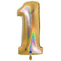 XXL &ndash; Zahlenballon 1 &ndash; Glitter Holographic Gold