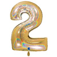 XXL &ndash; Zahlenballon 2 &ndash; Glitter Holographic Gold