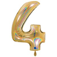XXL &ndash; Zahlenballon 4 &ndash; Glitter Holographic Gold