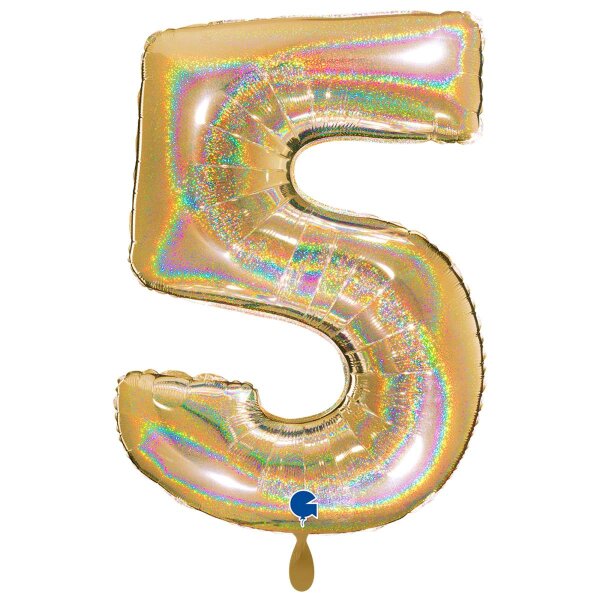XXL &ndash; Zahlenballon 5 &ndash; Glitter Holographic Gold
