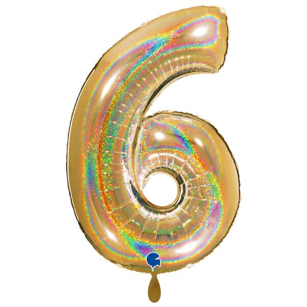 XXL &ndash; Zahlenballon 6 &ndash; Glitter Holographic Gold