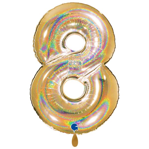 XXL &ndash; Zahlenballon 8 &ndash; Glitter Holographic Gold