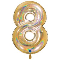 XXL &ndash; Zahlenballon 8 &ndash; Glitter Holographic Gold