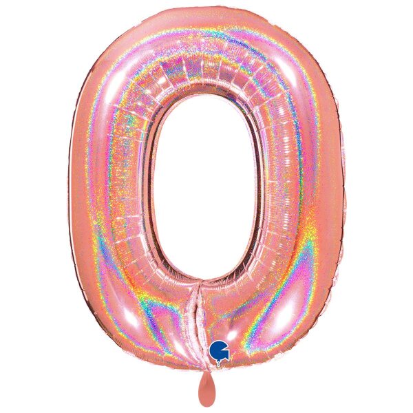 XXL &ndash; Zahlenballon 0 &ndash; Glitter Holographic Rose Gold