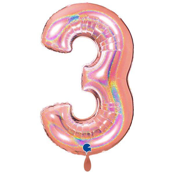 XXL &ndash; Zahlenballon 3 &ndash; Glitter Holographic Rose Gold