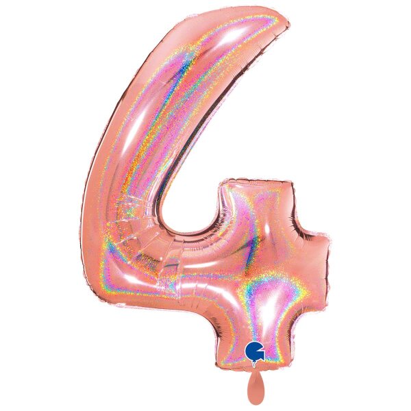 XXL &ndash; Zahlenballon 4 &ndash; Glitter Holographic Rose Gold