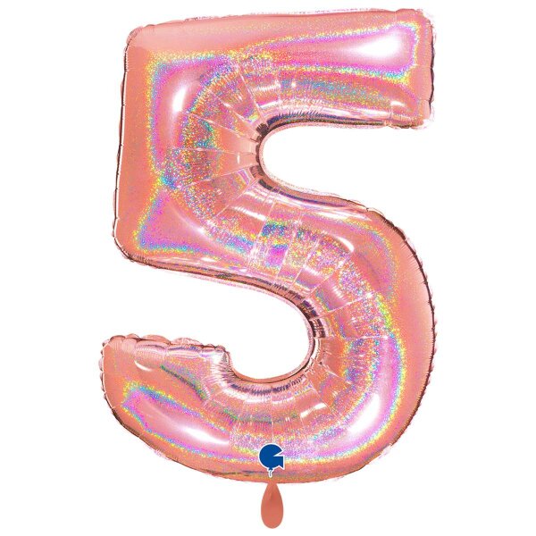 XXL &ndash; Zahlenballon 5 &ndash; Glitter Holographic Rose Gold