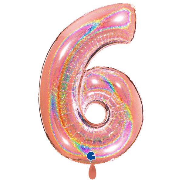 XXL &ndash; Zahlenballon 6 &ndash; Glitter Holographic Rose Gold