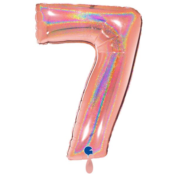 XXL &ndash; Zahlenballon 7 &ndash; Glitter Holographic Rose Gold