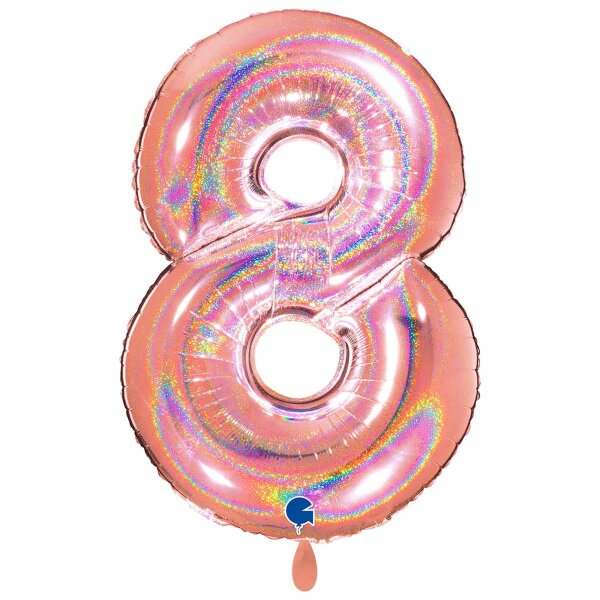 XXL &ndash; Zahlenballon 8 &ndash; Glitter Holographic Rose Gold