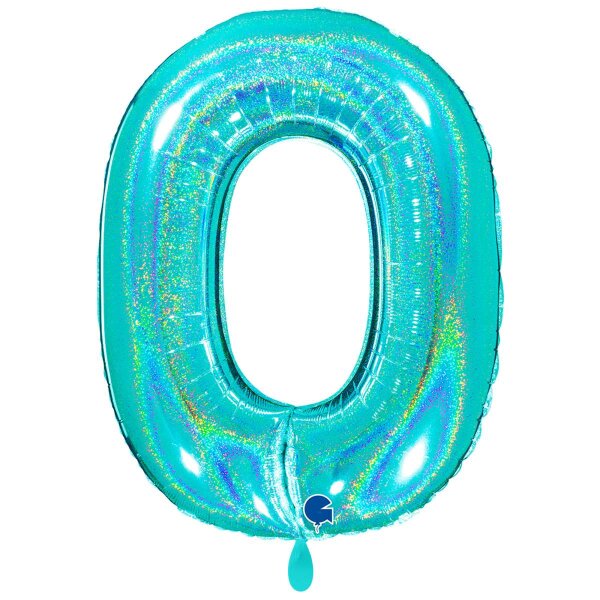 XXL &ndash; Zahlenballon 0 &ndash; Glitter Holographic Tiffany